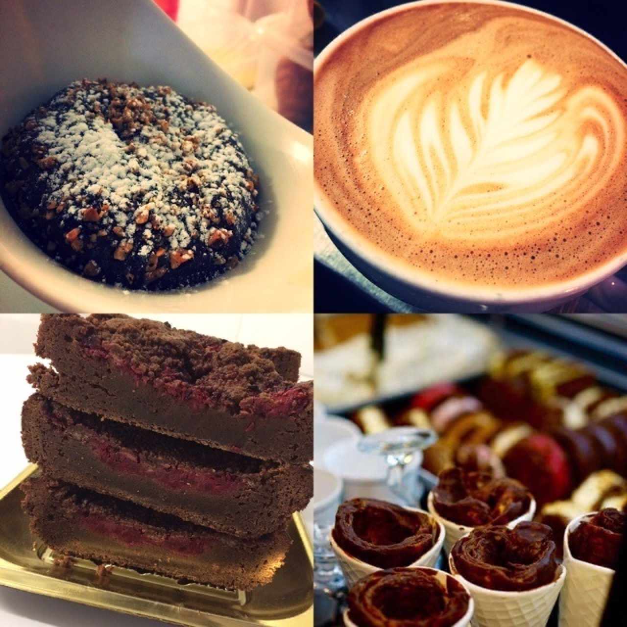volcan de chocolate , brownie de mora , cappuccino, conos brioche !!