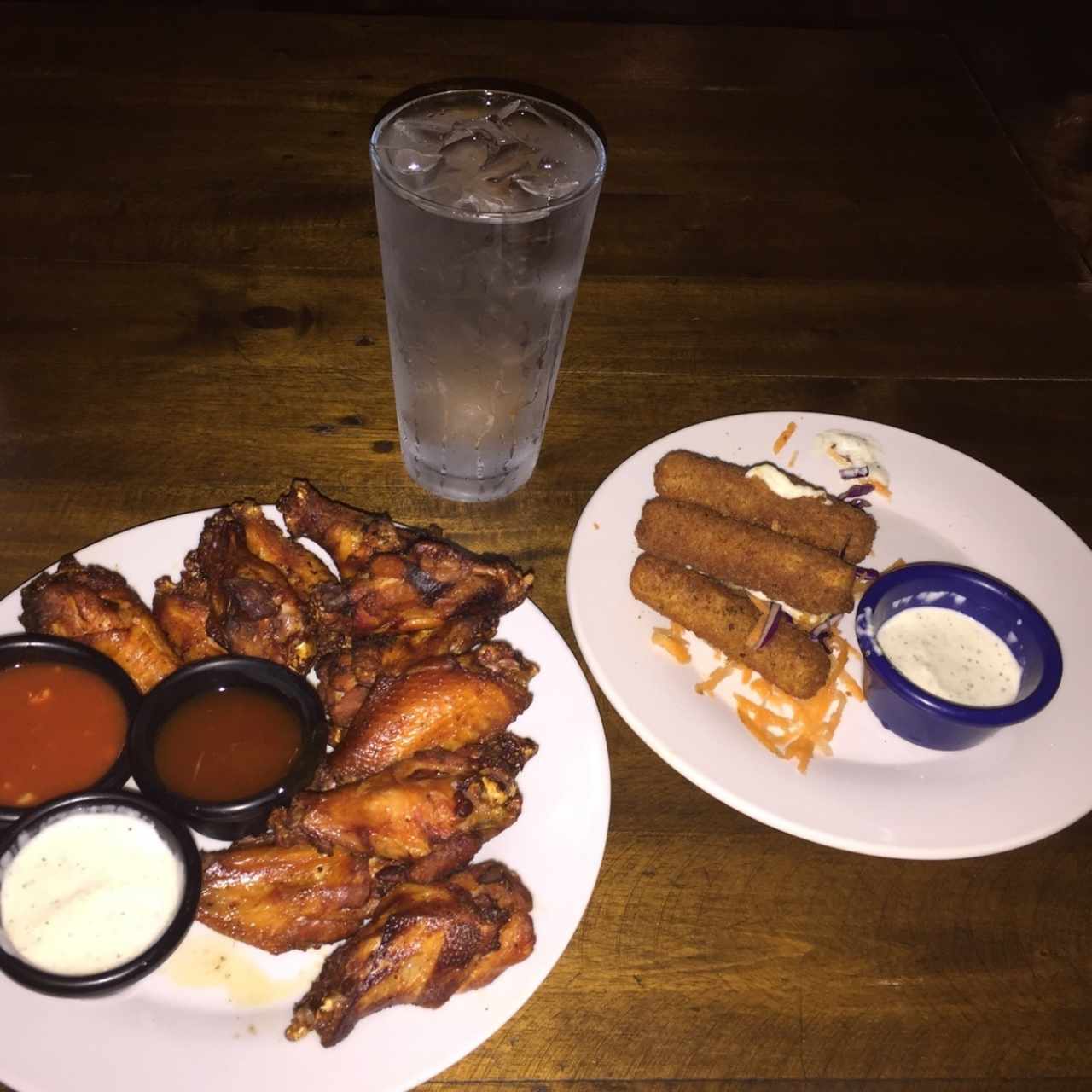 Wings and mozzarella cheese sticks