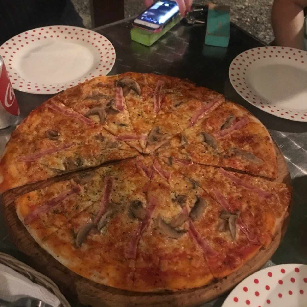 pizza de fungi and prosciutto 