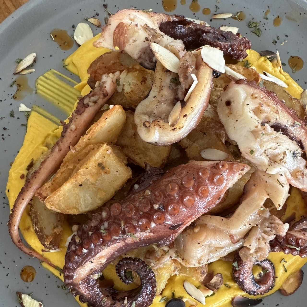 Octopus in Pumpkin Hummus