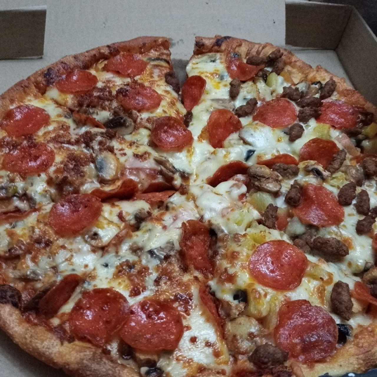 pizza piña delux y Canadian 