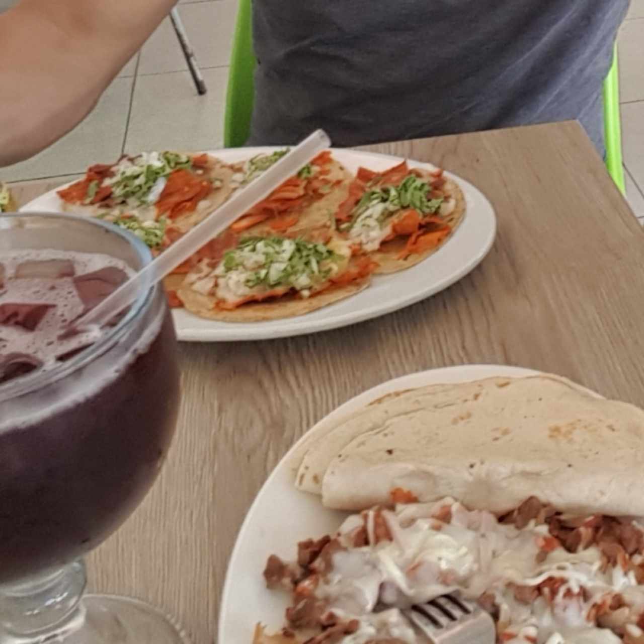 tacos al pastor, fortachon, agua de jamaica