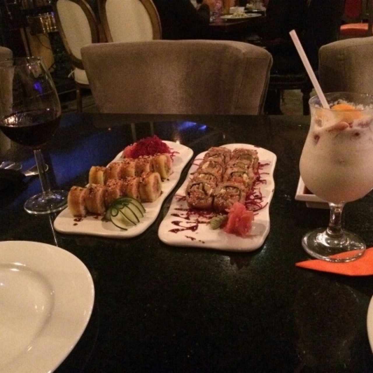 Sushi, Piña Colada, Vino