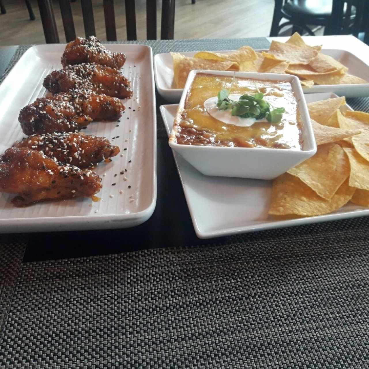 sweet and spicy wings + chili con carne