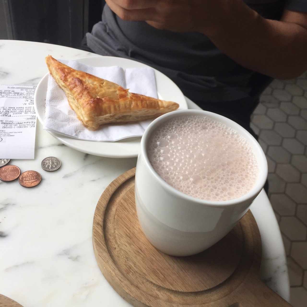 Hot chocolate, cheese empanada