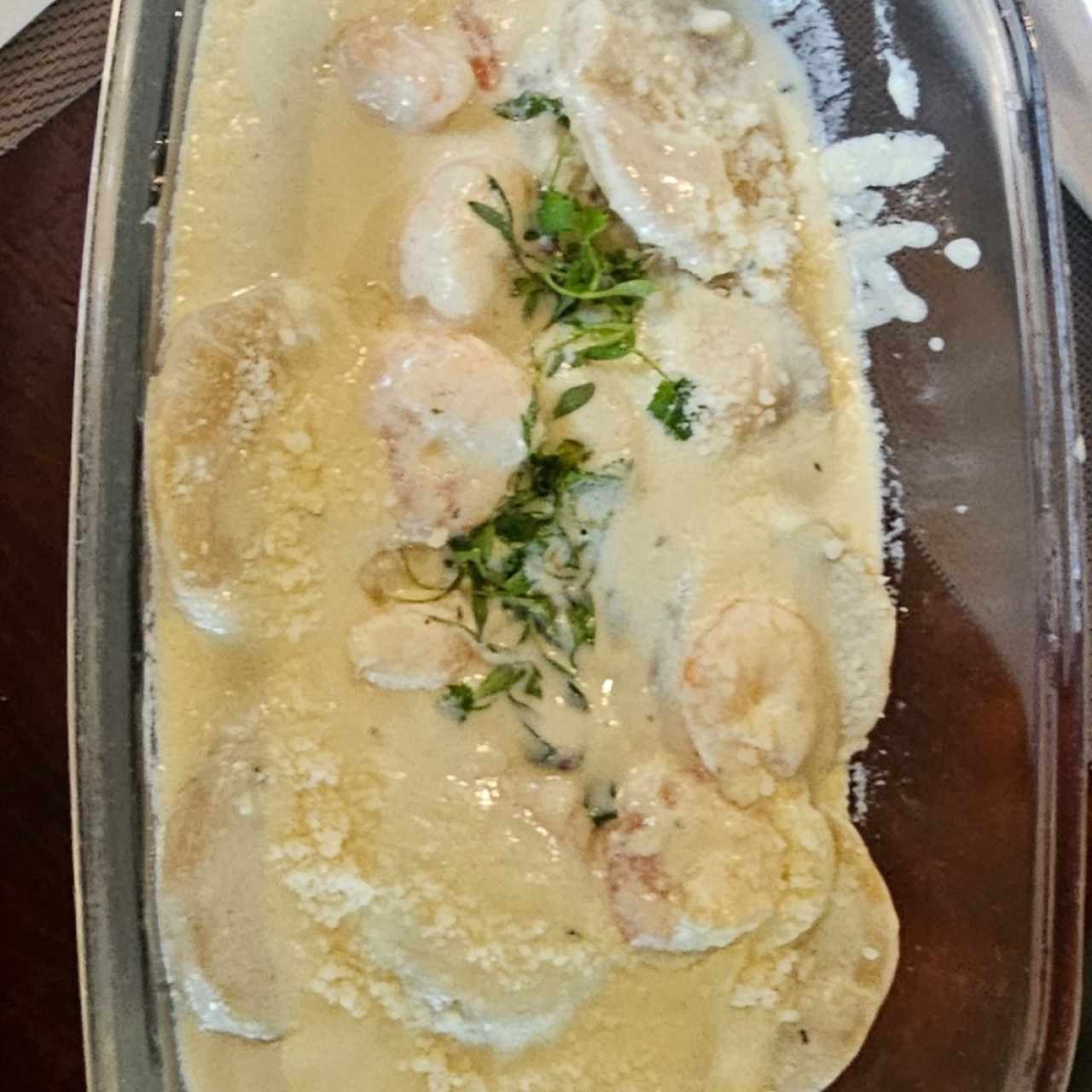 Ravioli de Queso con Camarones a la Crema