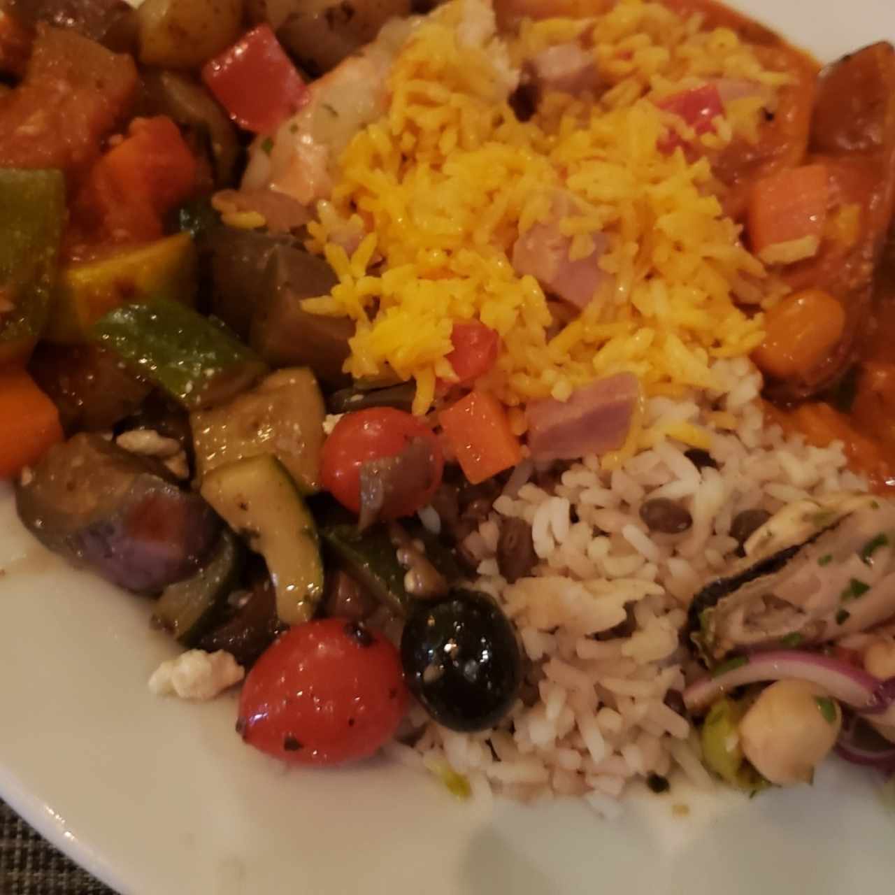 arroz de vegetales, ratatouille, estofado de mariscos