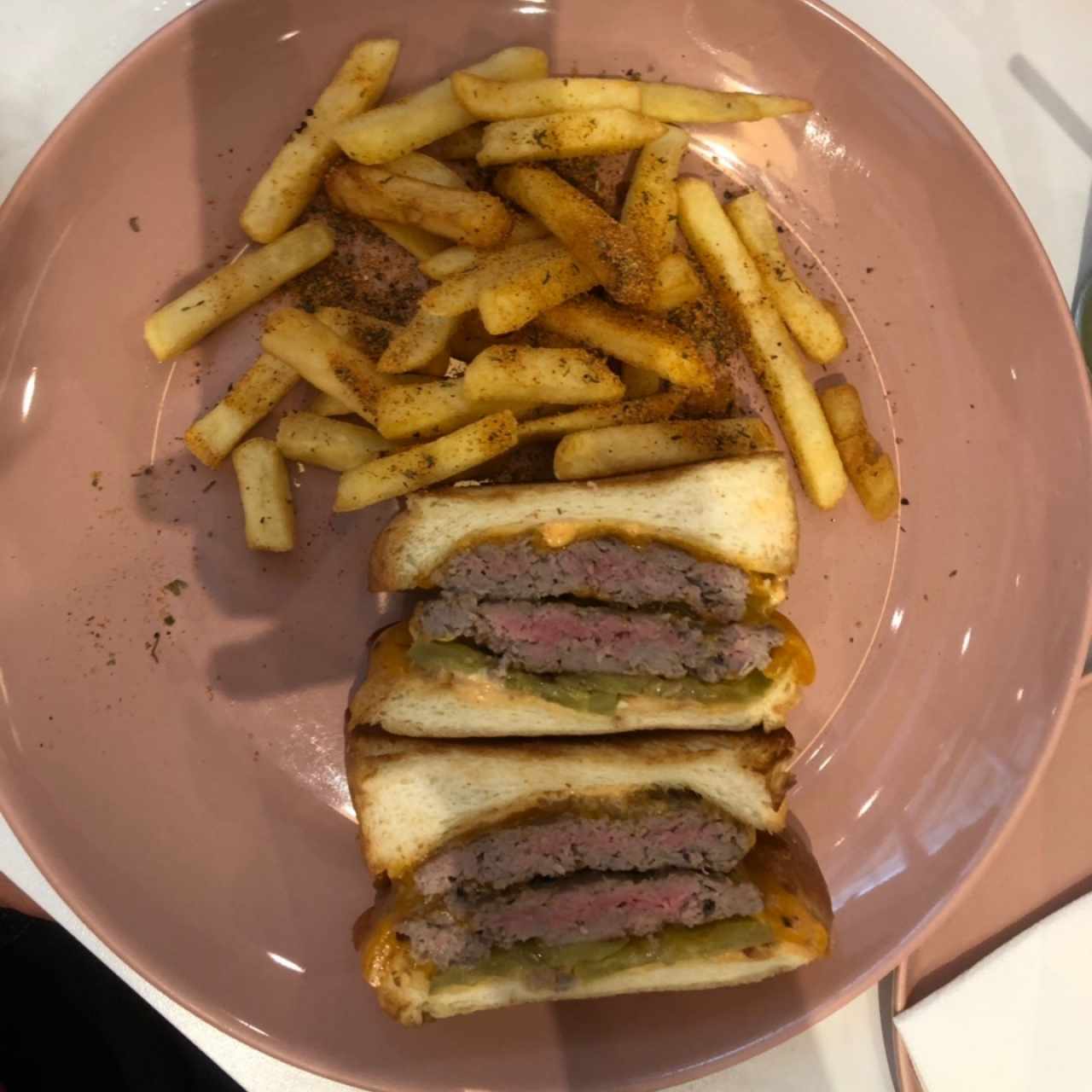 Double patty melt with spacy fries