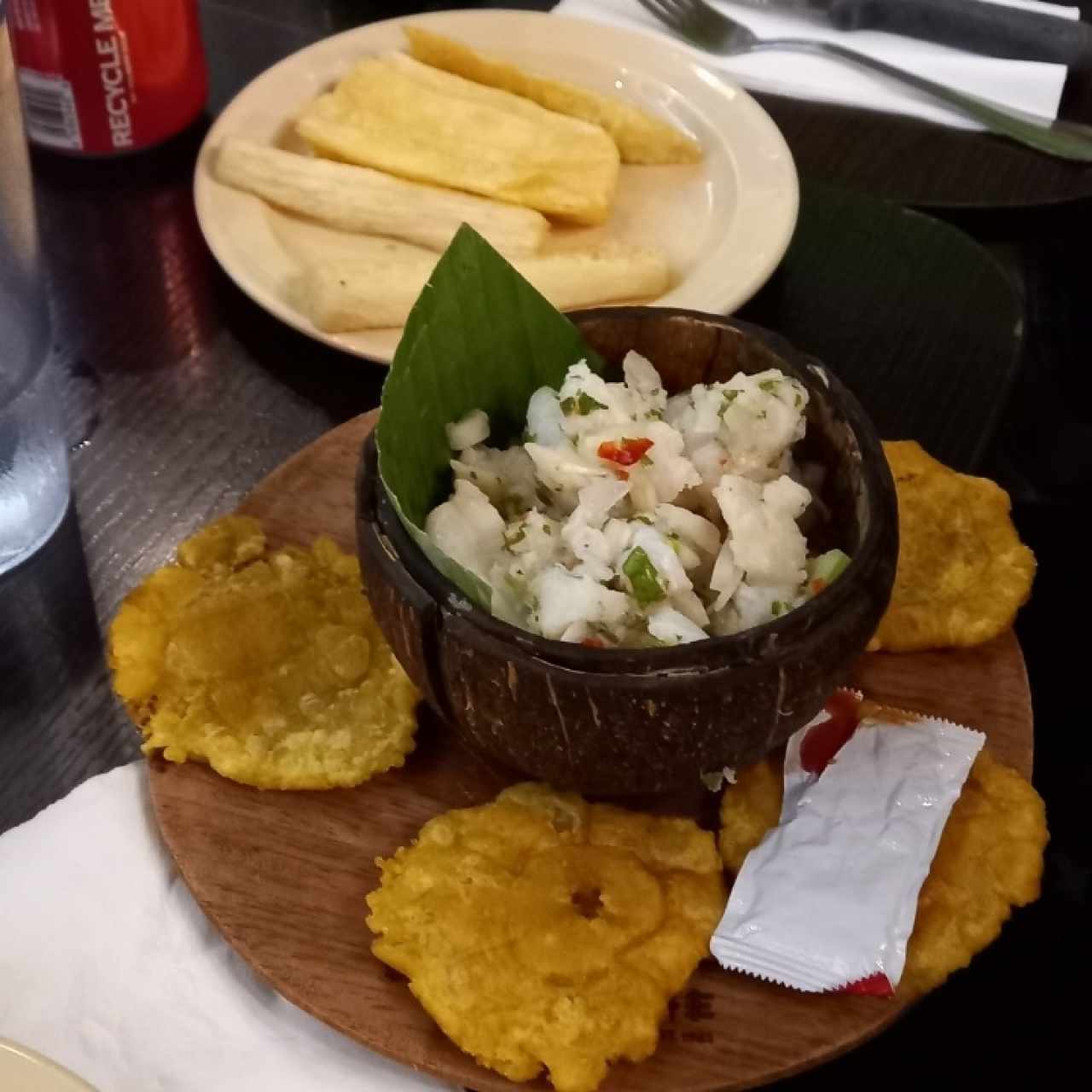 cevuche de corvina, yuca frita