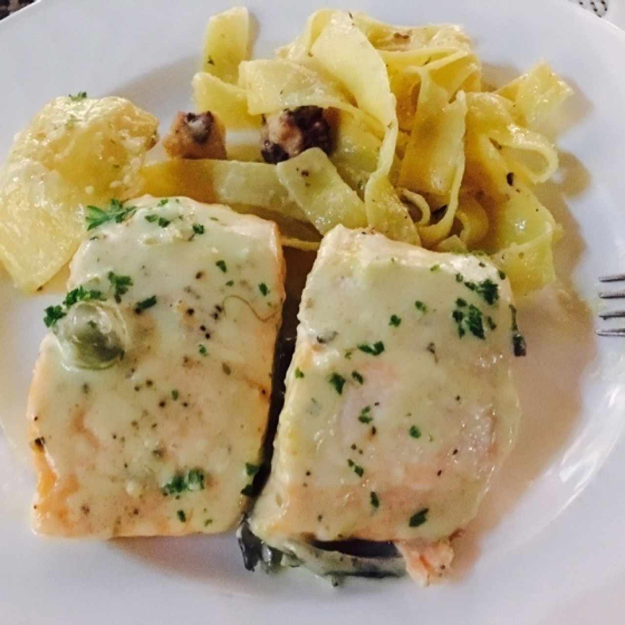 Pasta y Salmon. 