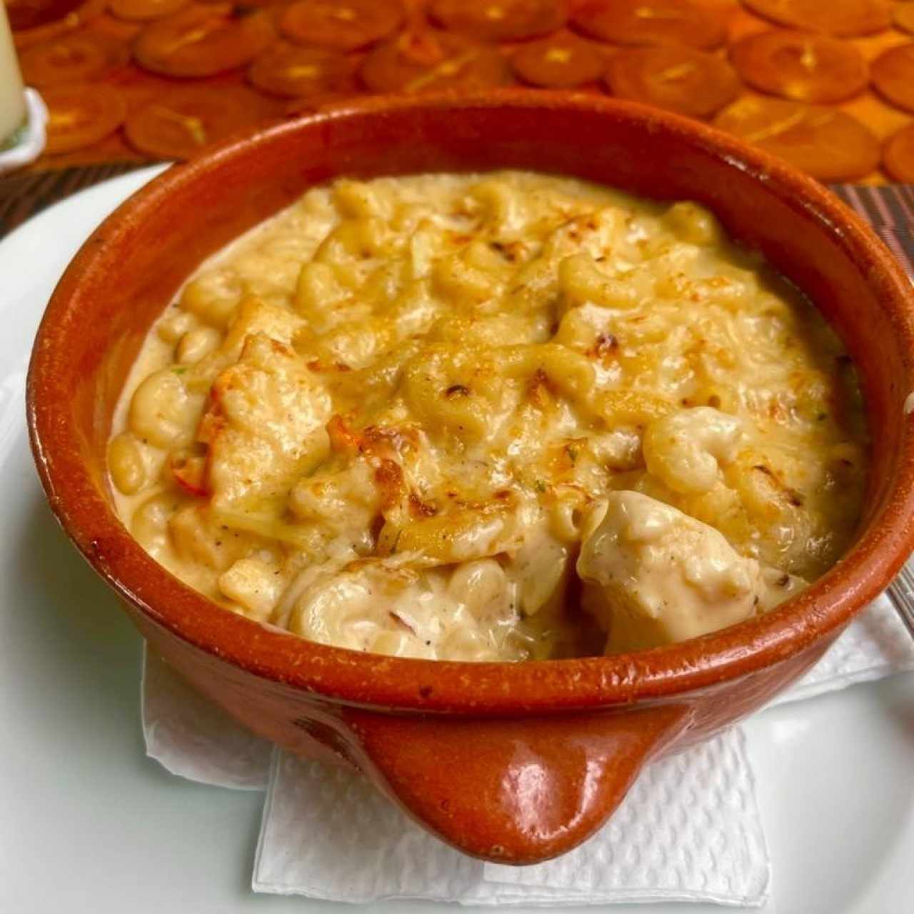 MAC AND CHEESE LANGOSTA (Pasta con Langosta, Crema Blanca y Queso Gratinado)