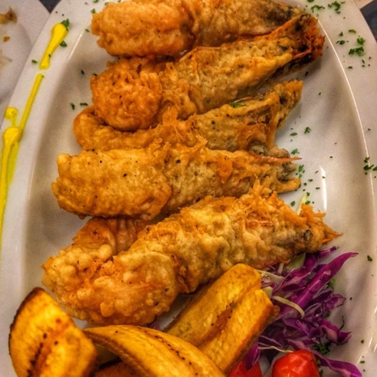 Langostinos tempura