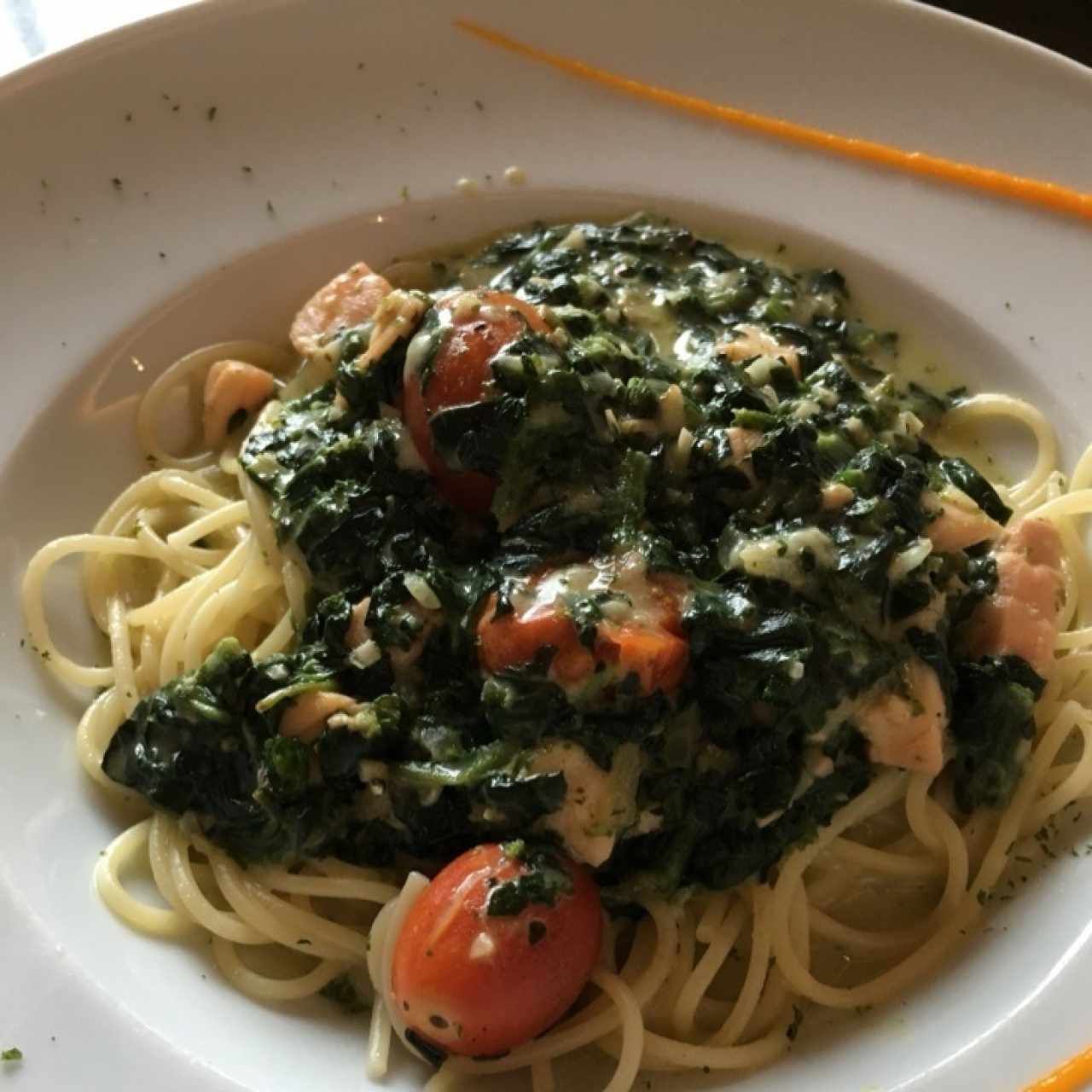 Pasta a la florentina con salmón