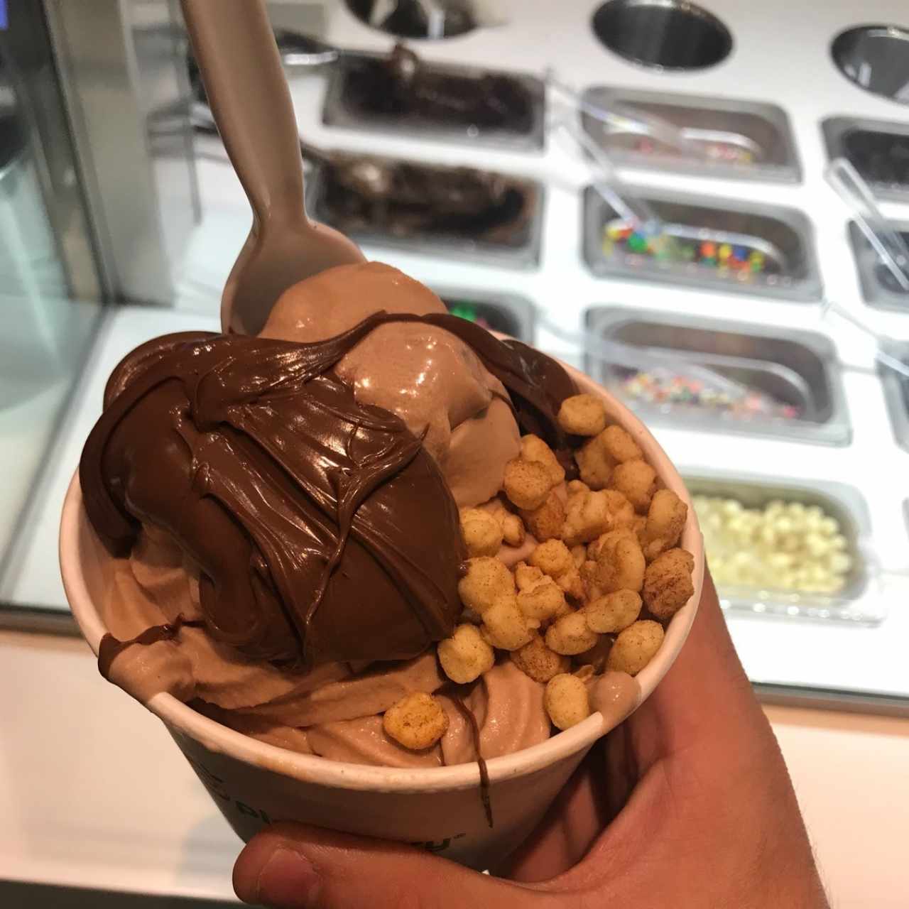 helado de Yogurt de Chocolate con topping de Nutella.