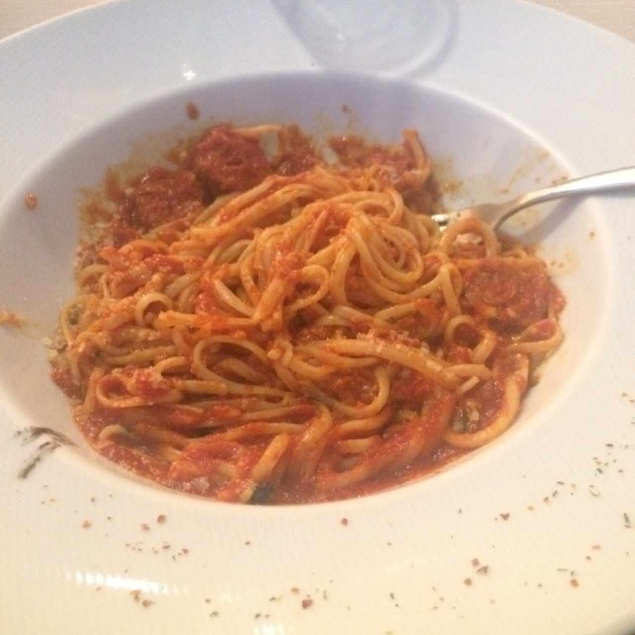 Triste Spaguetti con Salchicha Italiana “recomendacion del chef” 🤦🏽‍♂️