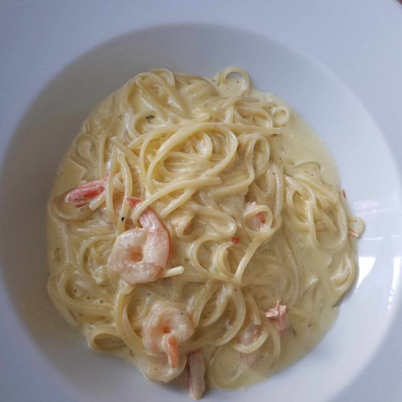 Pasta 4 quesos con camarones