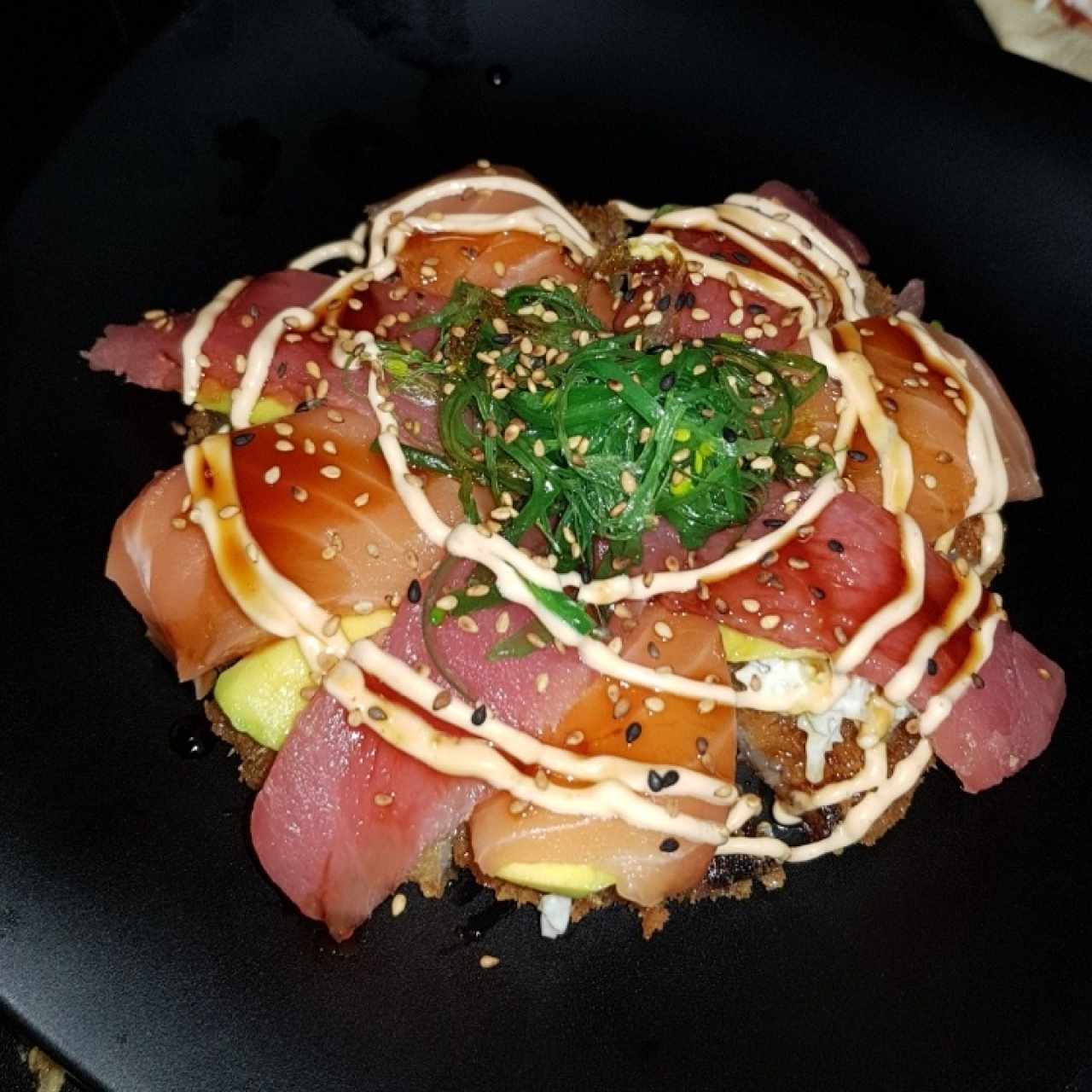 Para compartir - Sushi pizza Atún y Salmon 