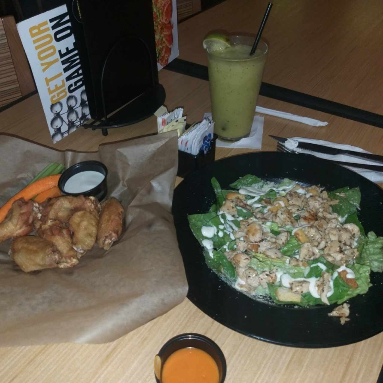 chicken Cesar Salad🥗 + wing snack🍗