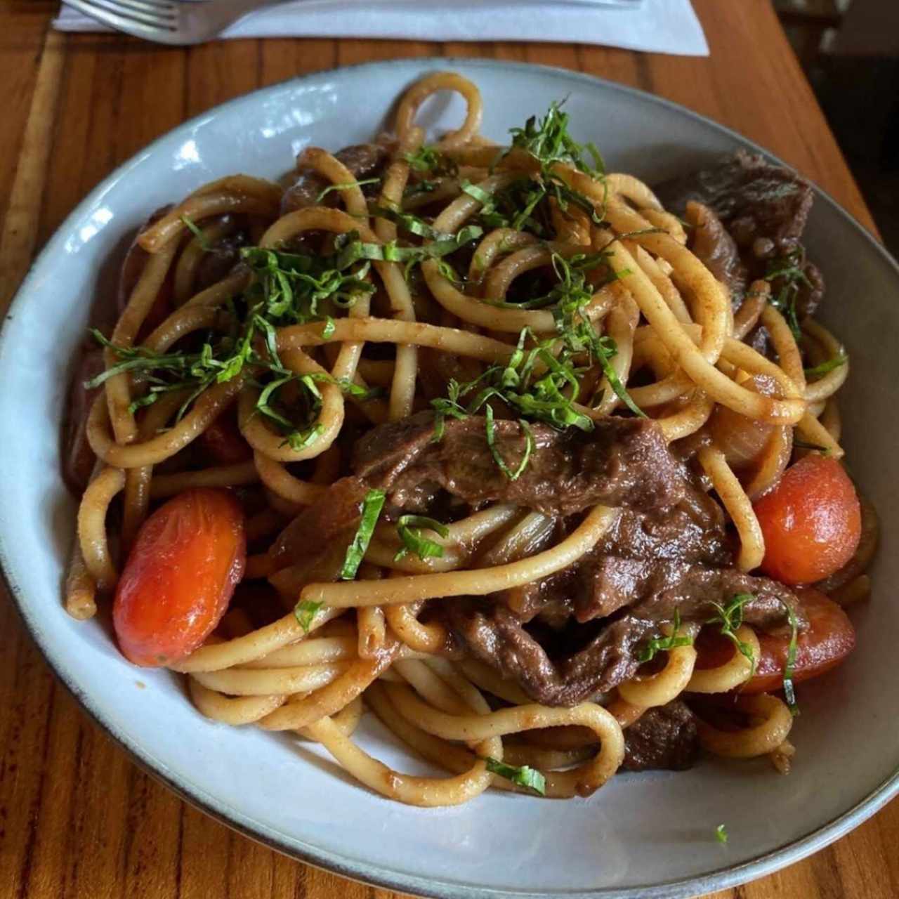 Pasta con entraña 