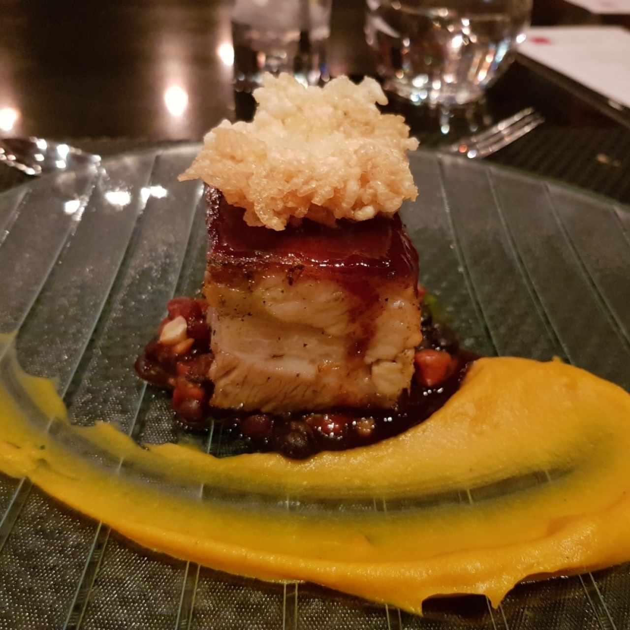 Porkbelly con arroz inflado