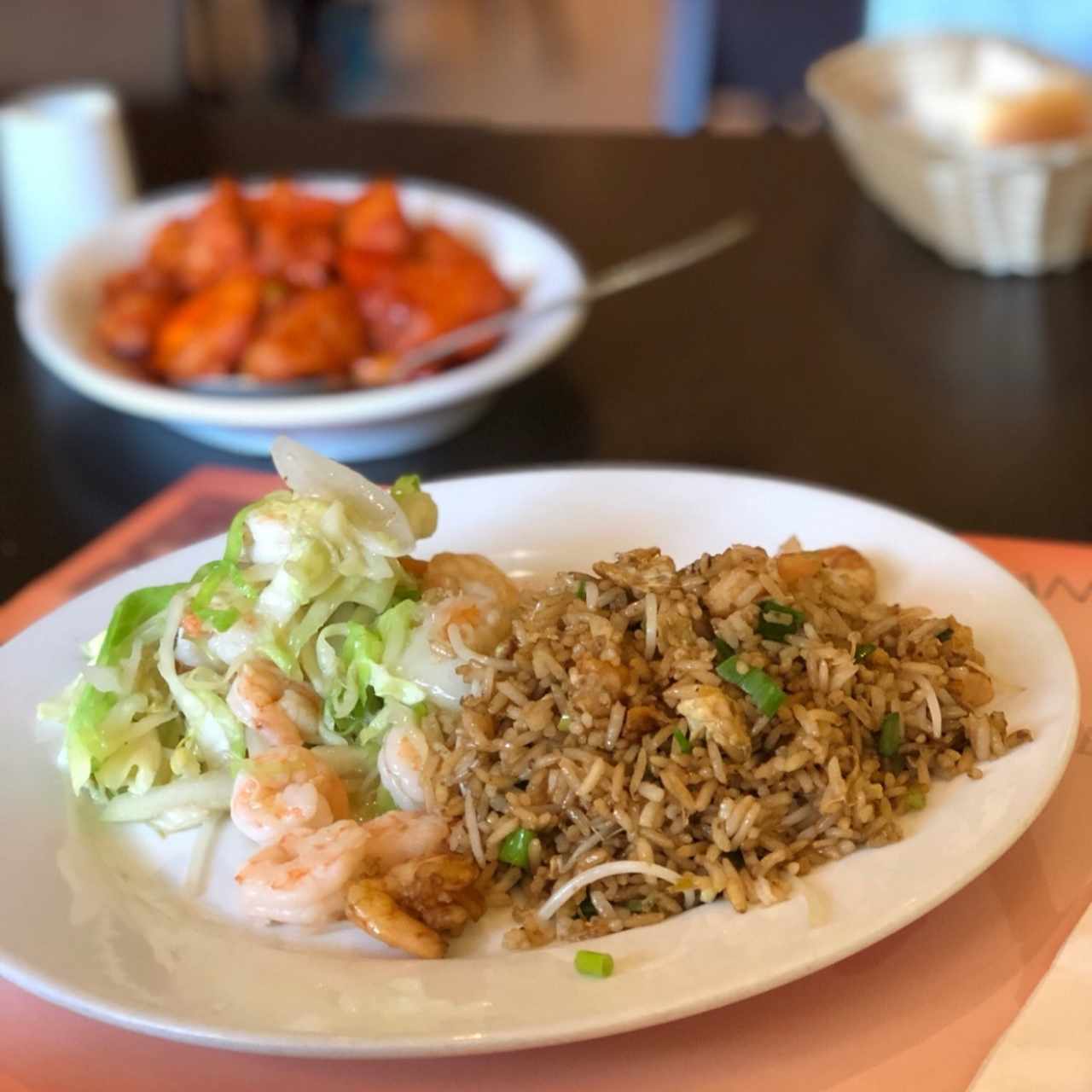 Arroz Frito con Camarones + Chop Suey con Camarones + Pollo en Miel y Ajonjolí