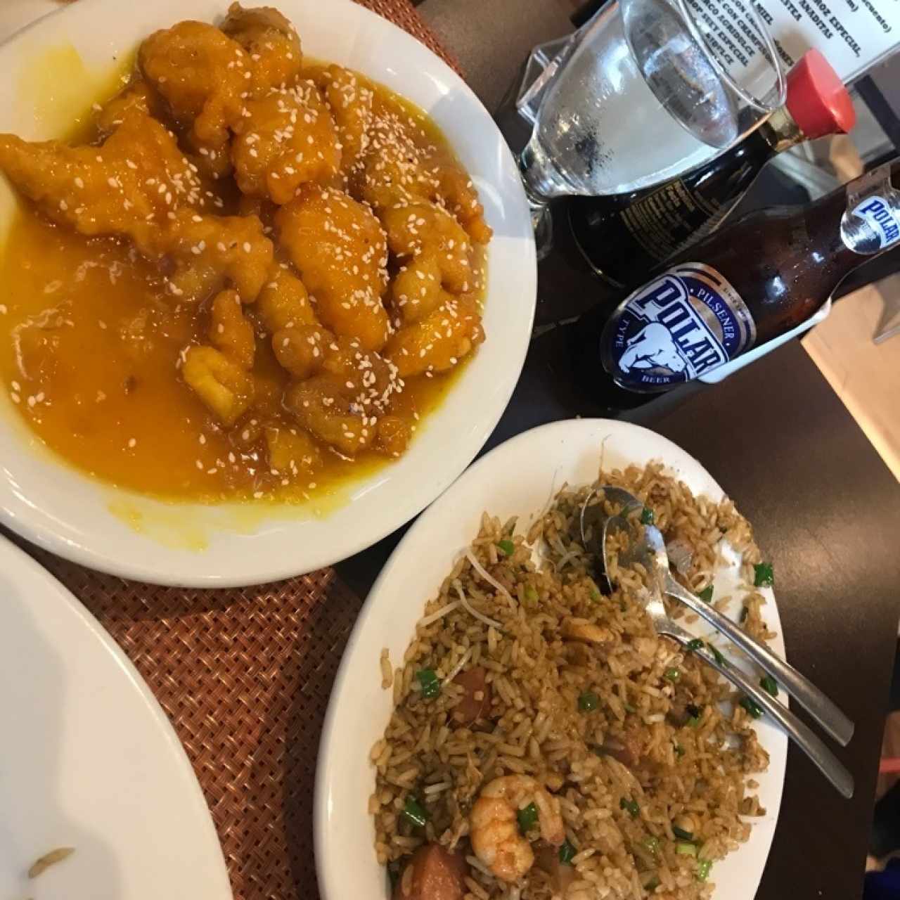 arroz frito y pollo con miel
