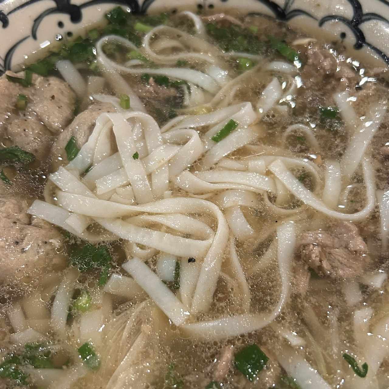 Sopa con Fideos de Arroz con bolas de res y Res