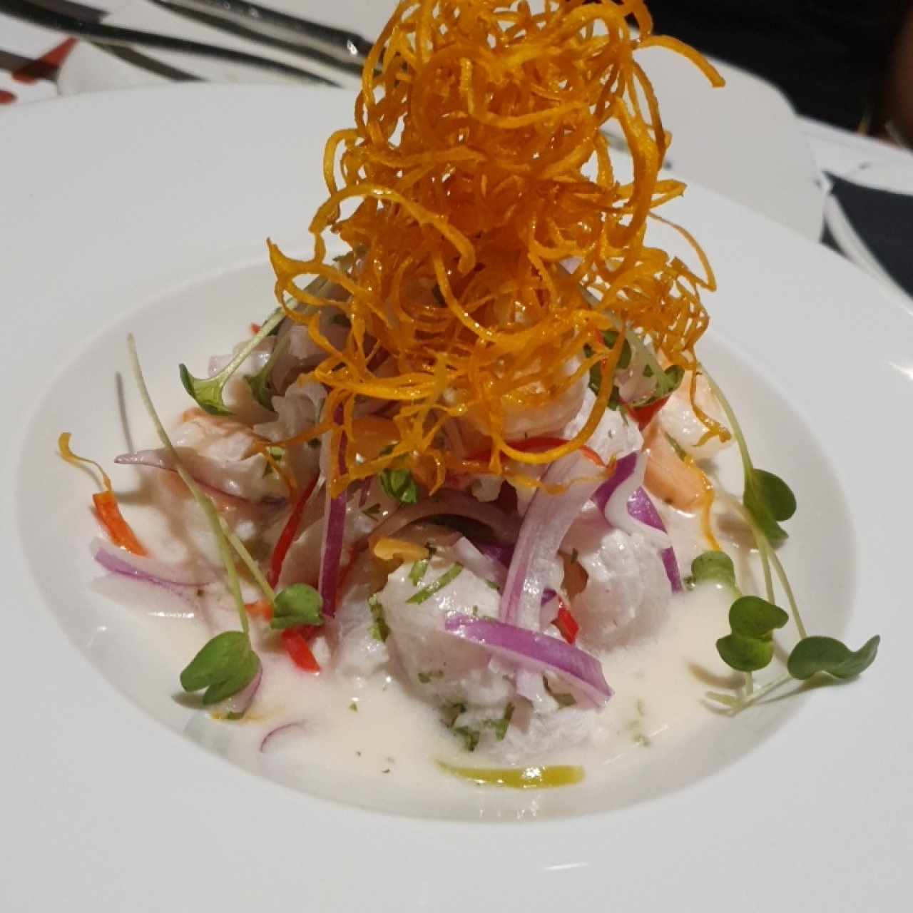 Ceviche de pez blanco y camarones ó Ceviche de Camarones