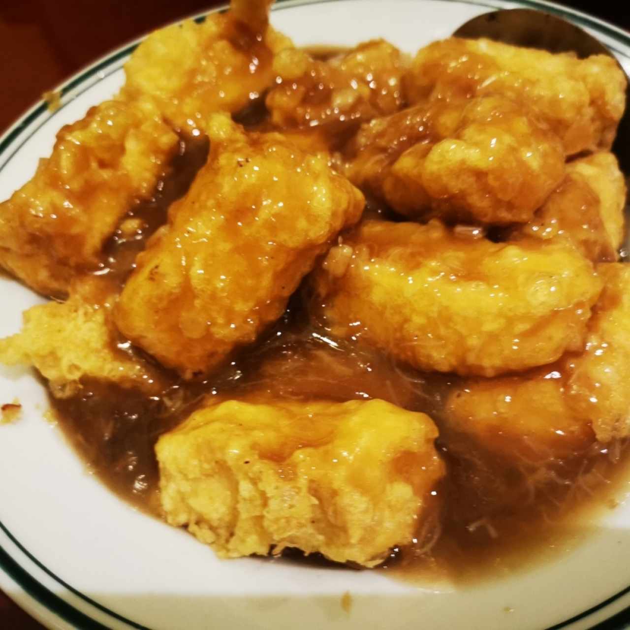 Tofu frito en salsa de conchuela seca😍✅