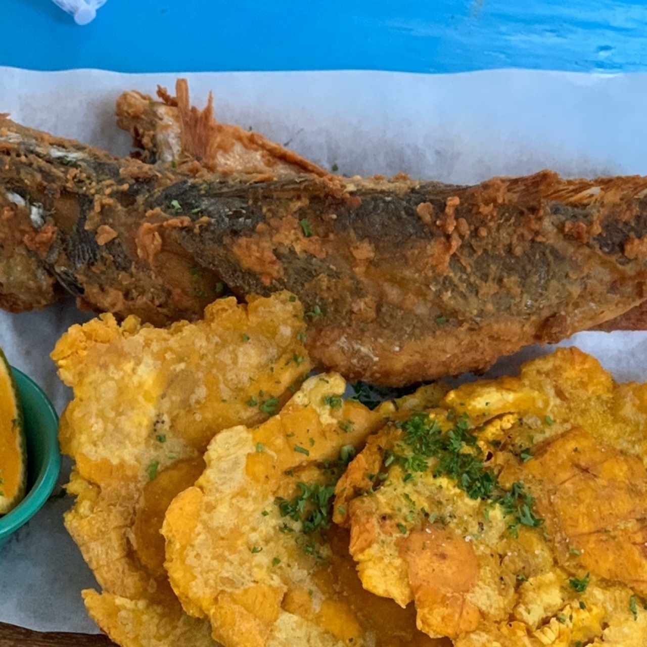 Fried fish with plantains 