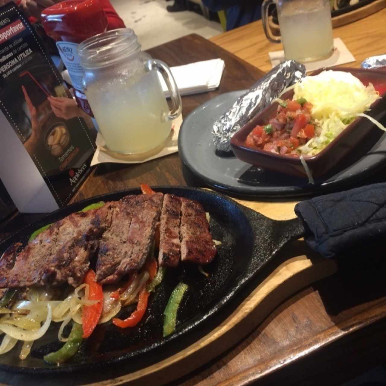 Fajitas de carne, menu ejecutivo