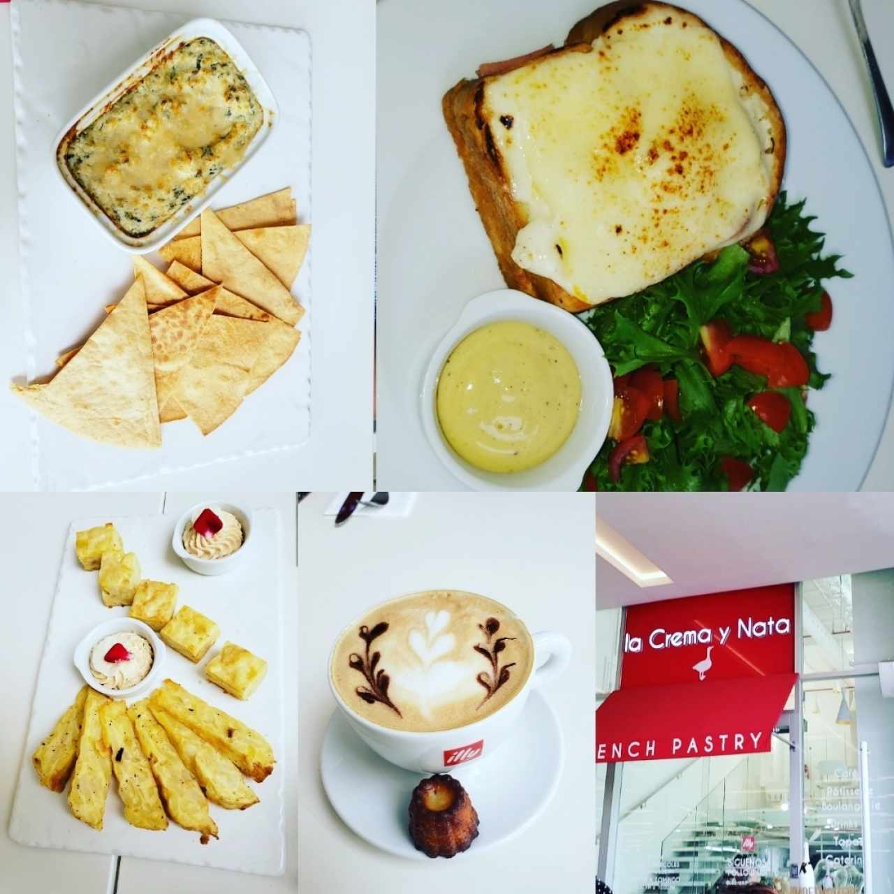Dip de Alcachofas, Croquet Monsieur, Tortilla Española , Mokaccino