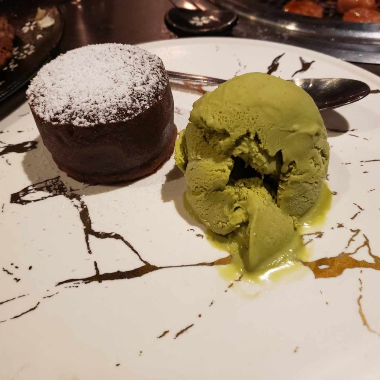 CHOCOLATE LAVA CAKE WITH GREEN TEA ICE CREAM