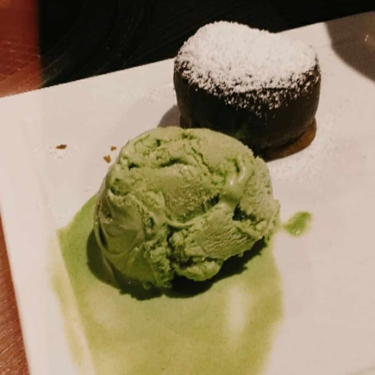 CHOCOLATE LAVA CAKE WITH GREEN TEA ICE CREAM