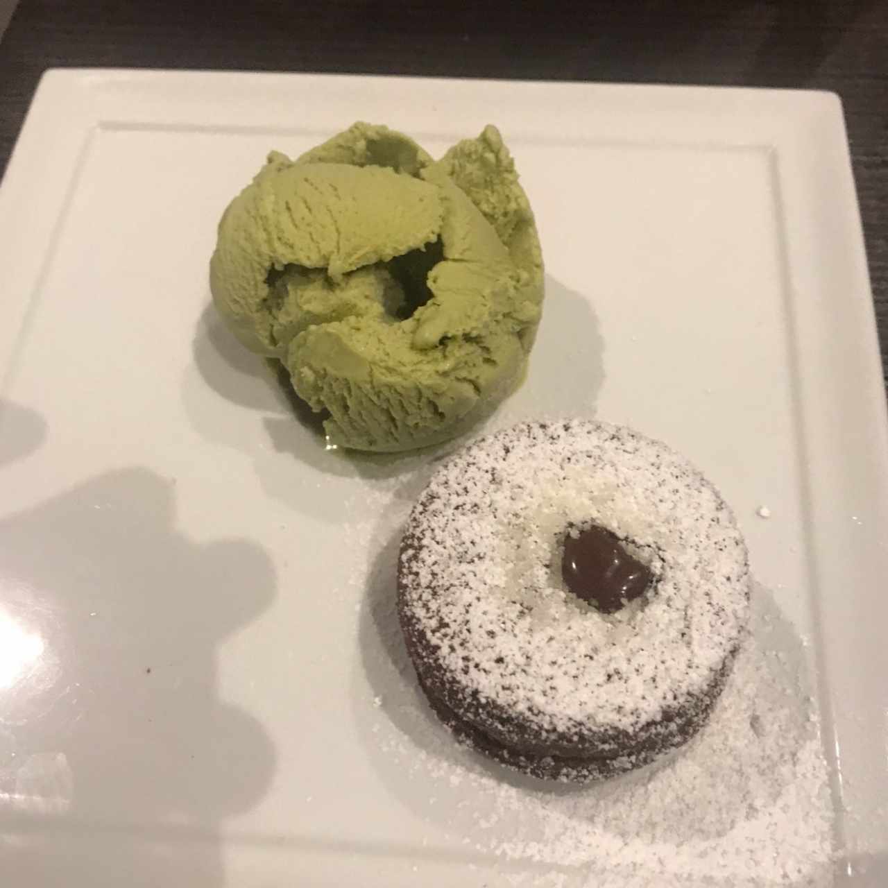 CHOCOLATE LAVA CAKE WITH GREEN TEA ICE CREAM