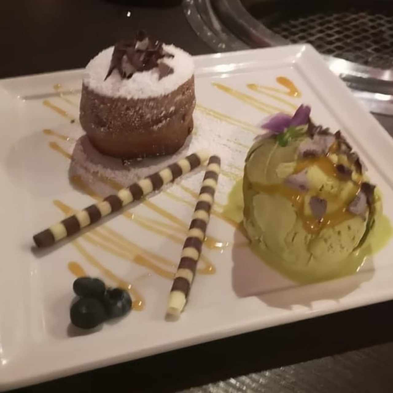 CHOCOLATE LAVA CAKE WITH GREEN TEA ICE CREAM