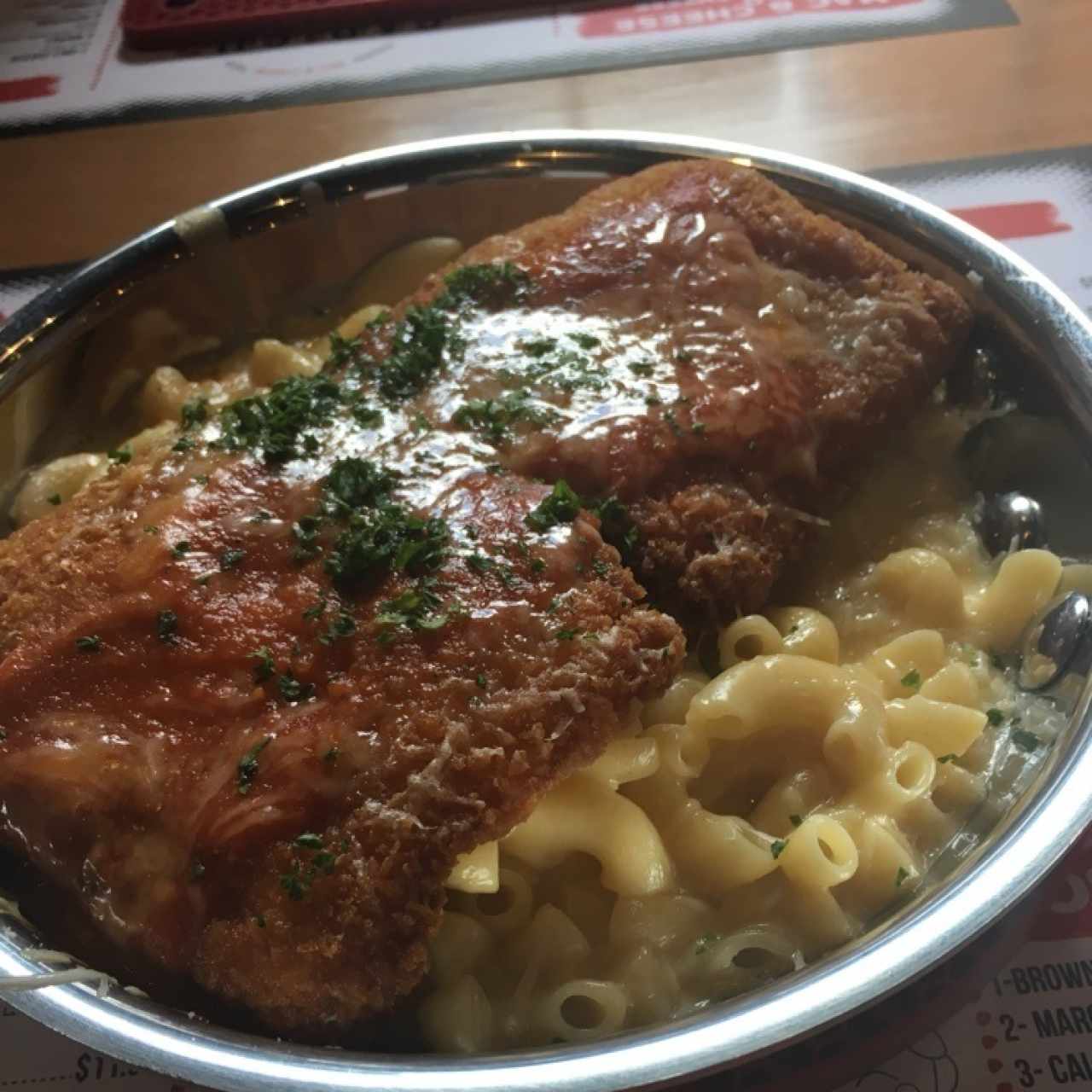 mac and cheese chicken parmigian