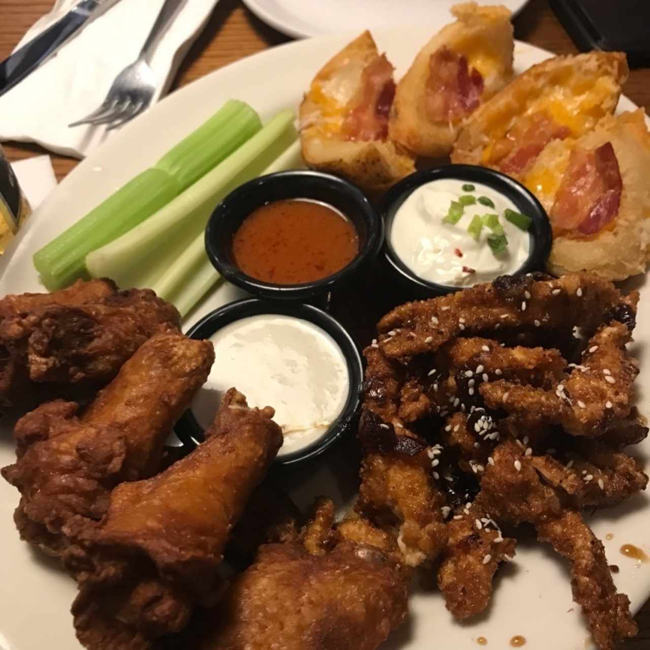 wings potato skin y sesame jackdaniel strip