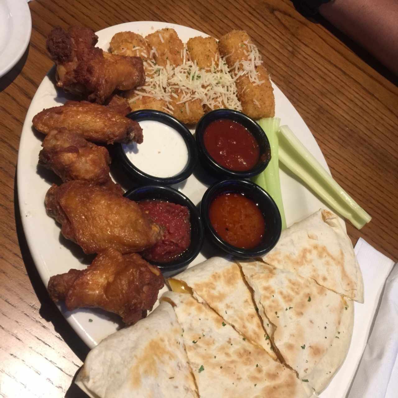 Trio—fried mozarella,Buffalo w y quesadilla