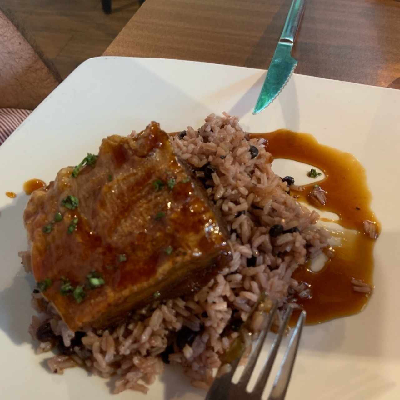 pork belly con arroz con guandu 