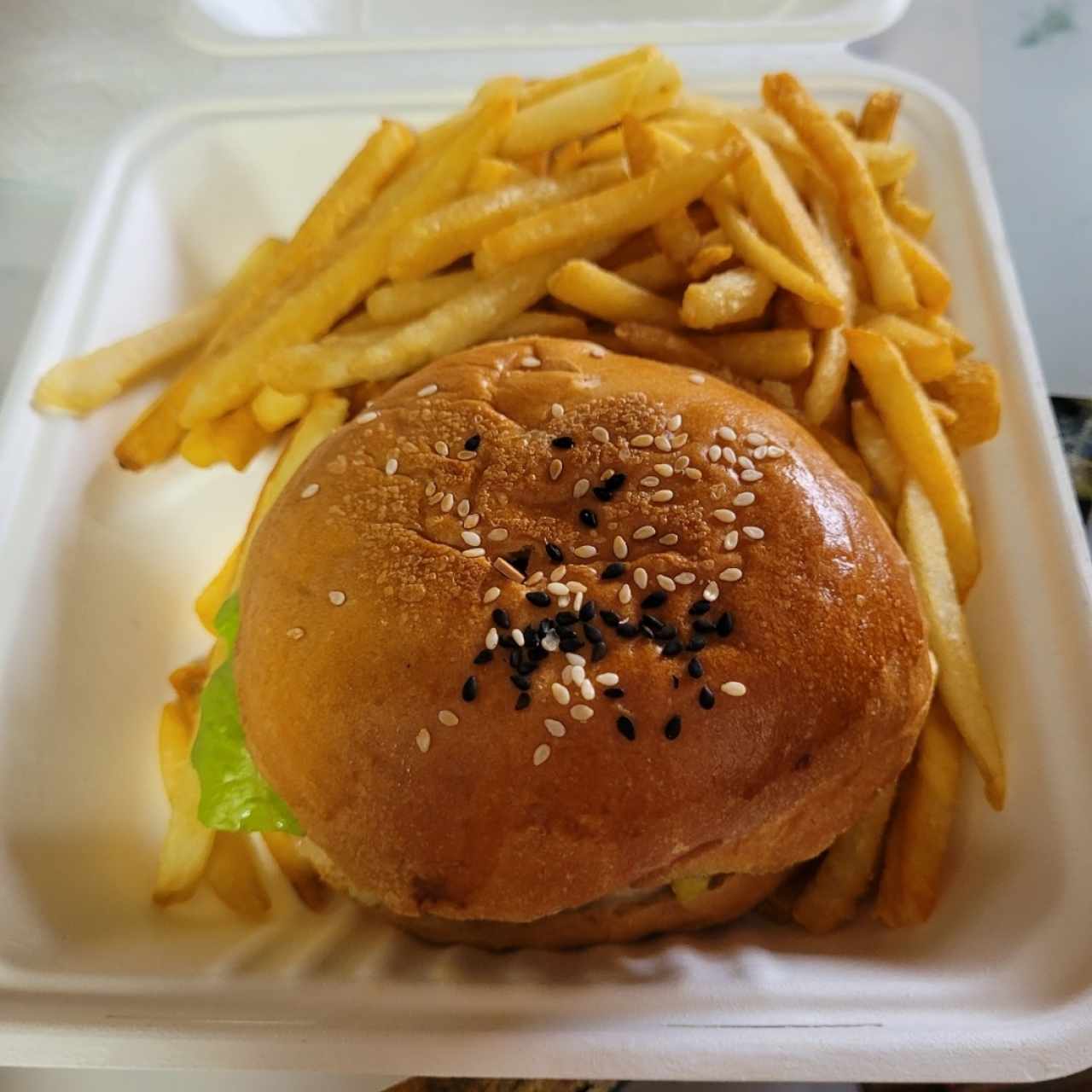 hamburguesa con papas fritas 