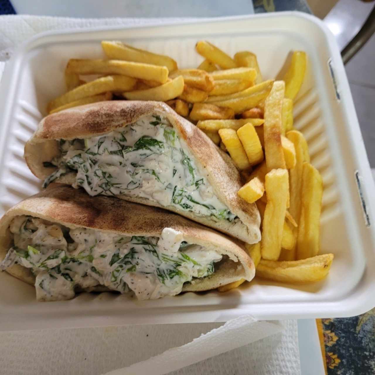 Pita chicken Salad/ Papas Fritas