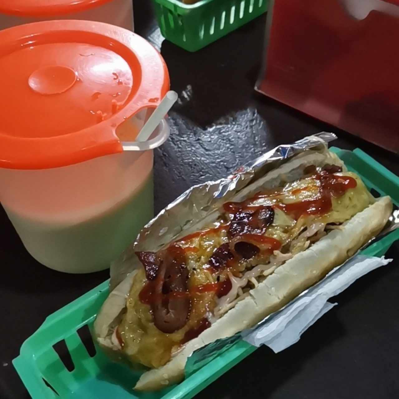 hotdog con jugo de mango