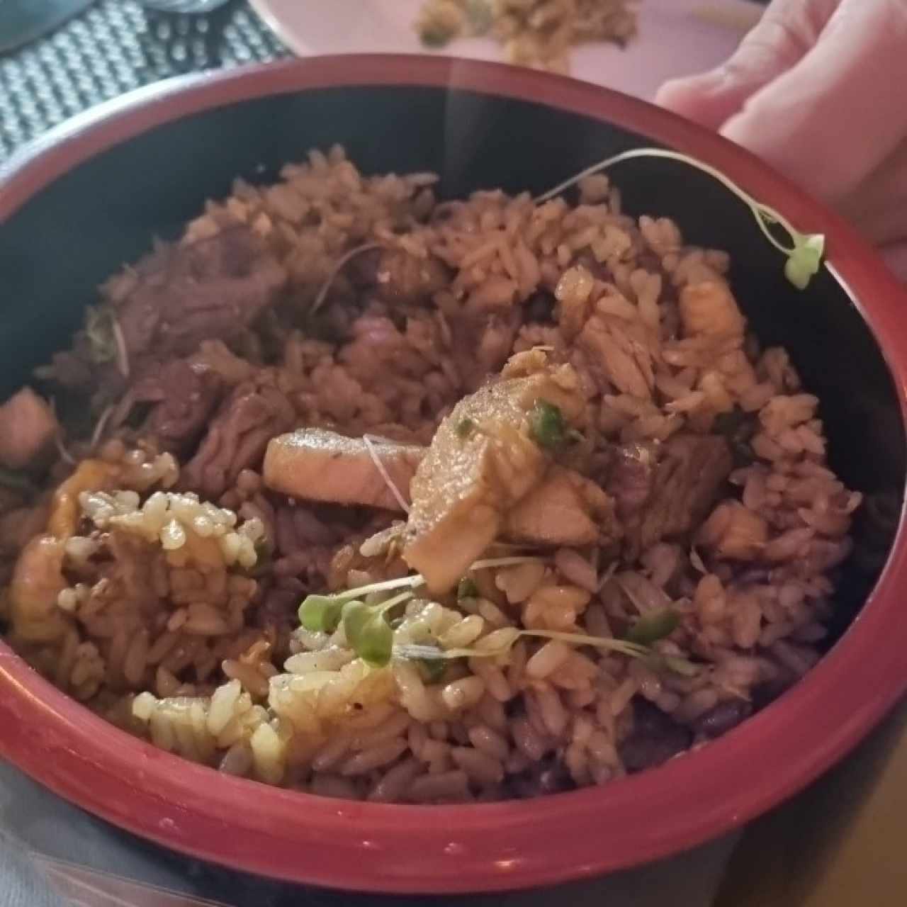 arroz con pollo y carne
