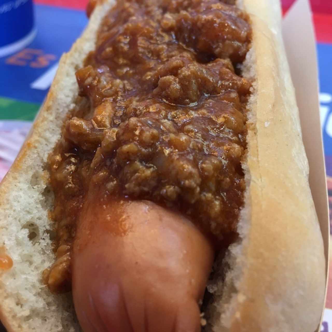 chili hot dog. 
