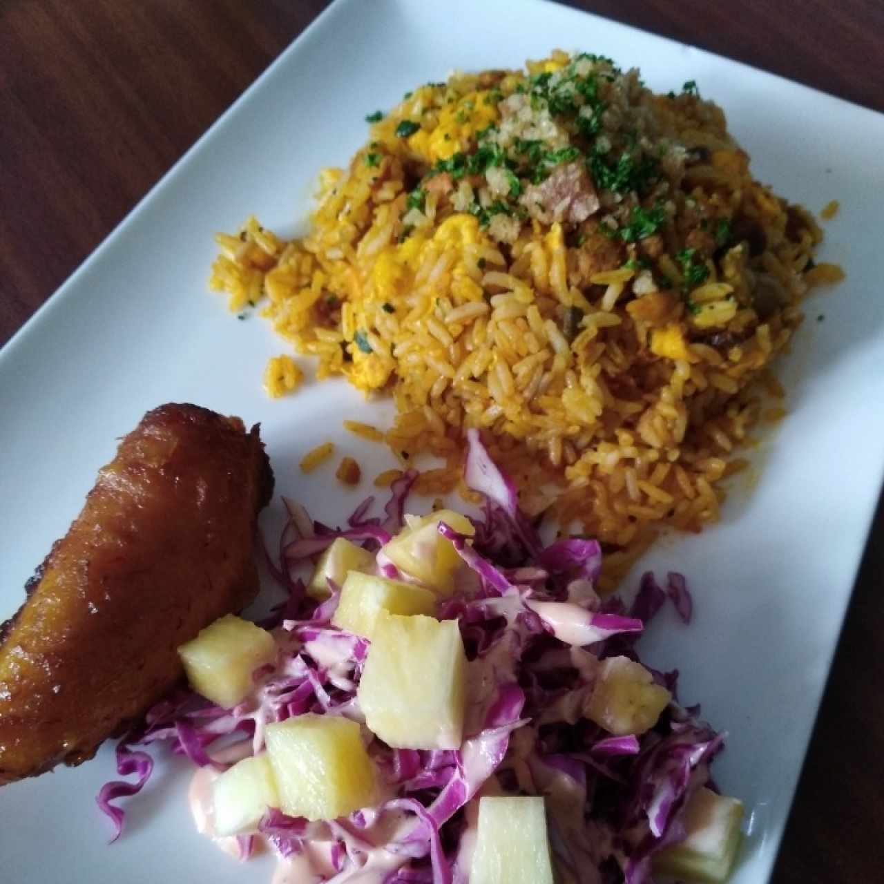 Arroz con chorizo y lechona