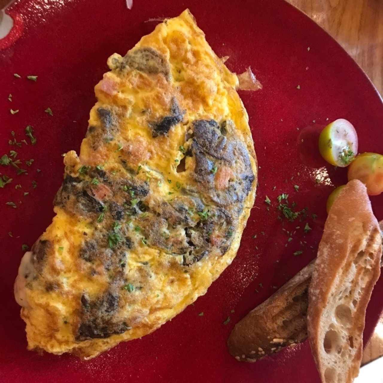 omelette de hongos y jamon de pavo