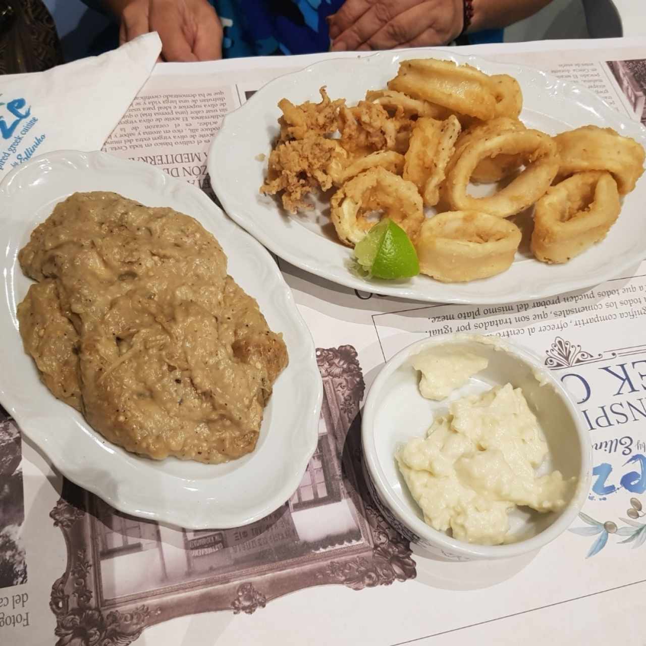 calamares con puré de berenjena