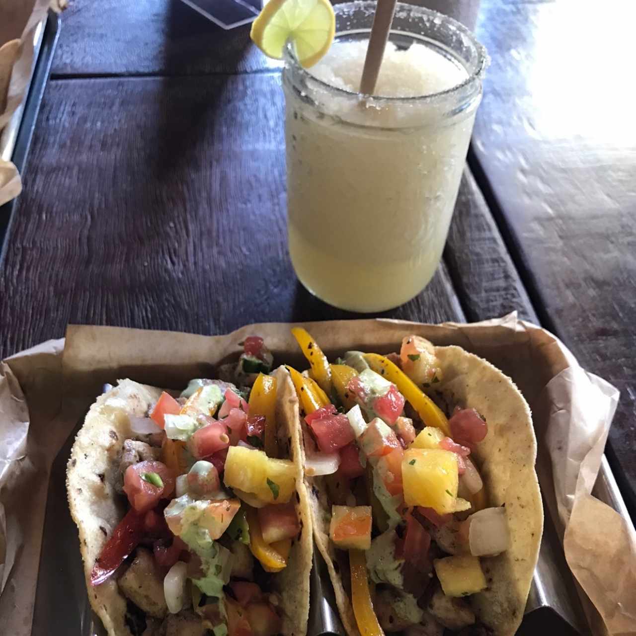 fish tacos and margarita 