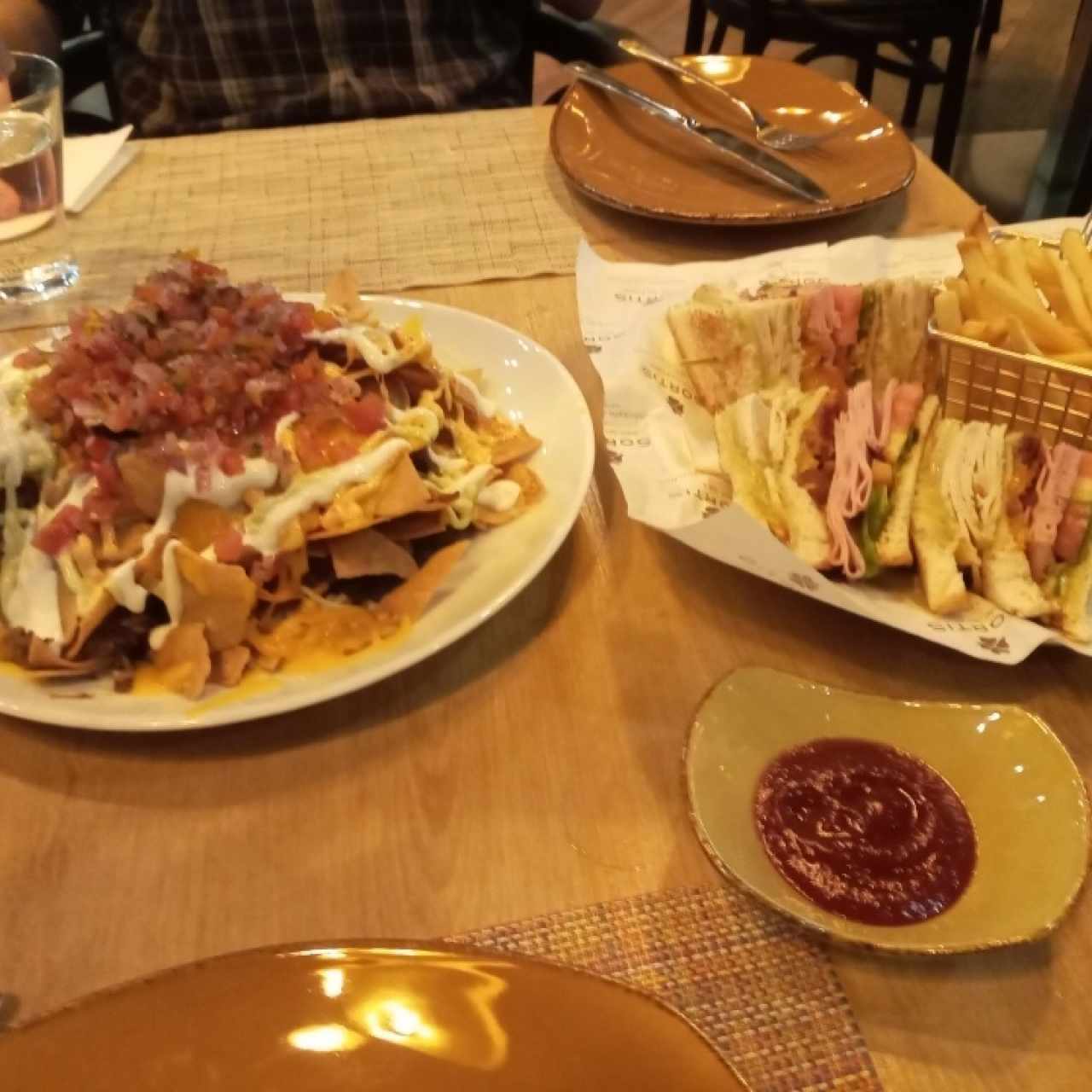 club sandwich and brisket nachos
